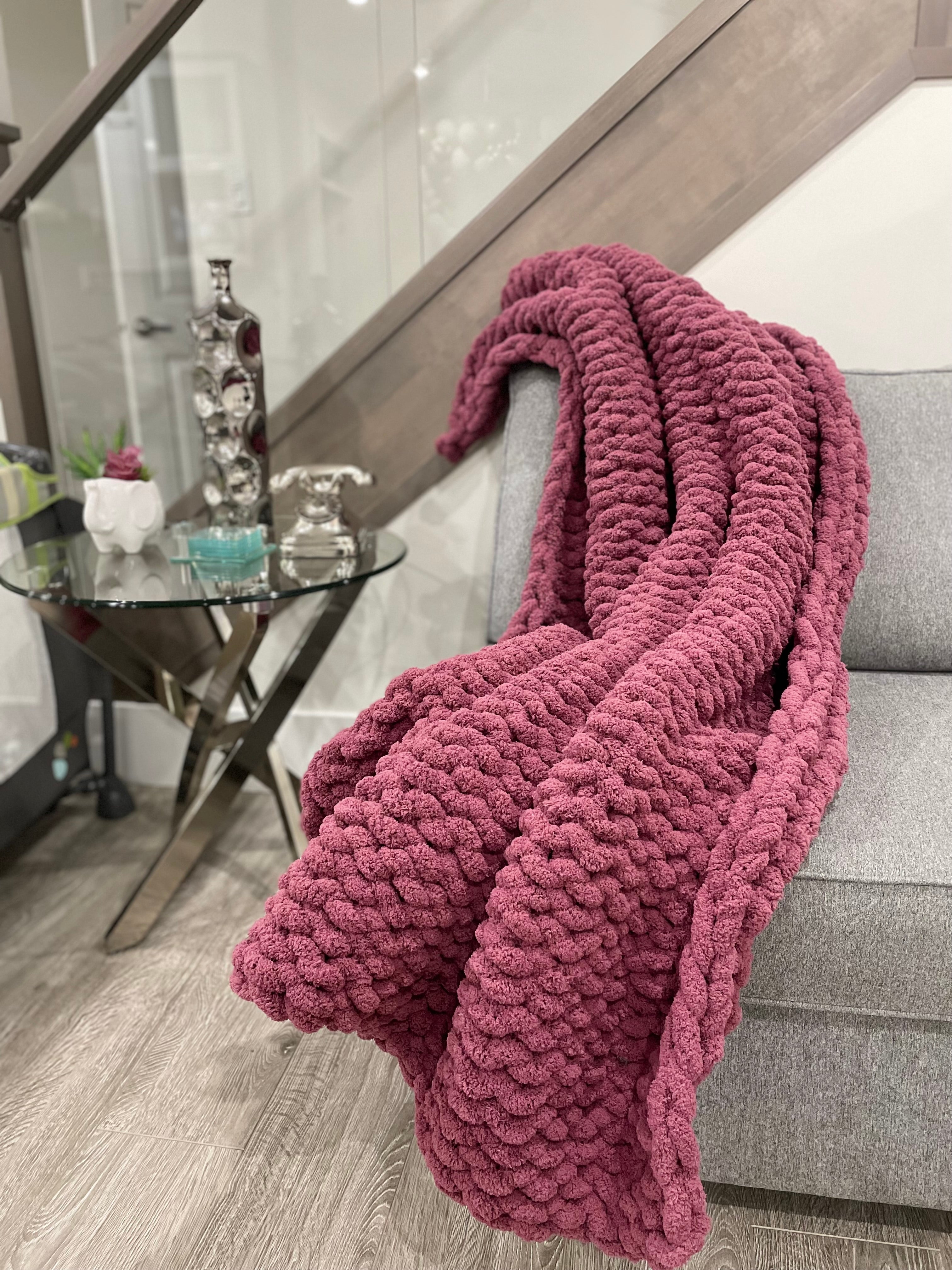 Chunky Knit Blanket Fuschia Pink Throw Blanket Pink Mauve Throw
